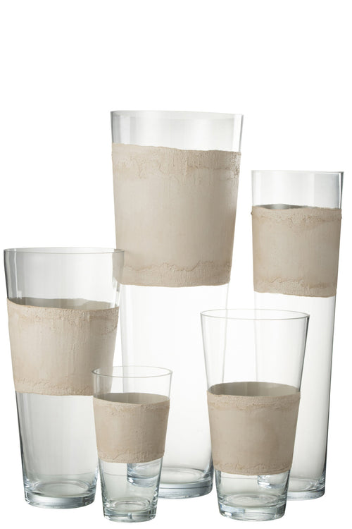 J-Line vaas Delph - glas - transparant/beige - extra large - 70 cm hoog