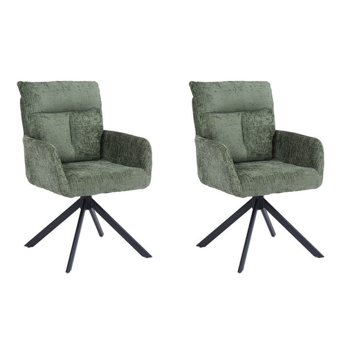 Home Deluxe ALUNA chenille eetkamerstoel met armleuningen - set van 2 Groen - vtwonen shop