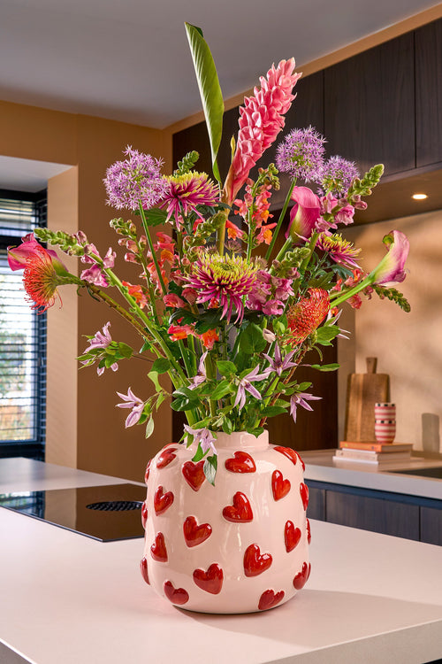 Mica Decorations  Hearts Vaas - H28 x Ø29 cm - Keramiek - Roze, Rood