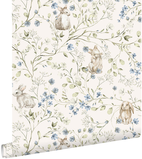 ESTAhome behang konijnen beige, groen, blauw en wit - 50 x 900 cm - 131138 - vtwonen shop