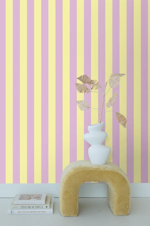 ESTAhome behang strepen pastel geel en lila paars - 53 cm x 10.05 m - 139912 - vtwonen shop