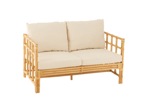 J-Line zetel Elise + kussen 2 Personen - rotan/textiel - naturel/wit