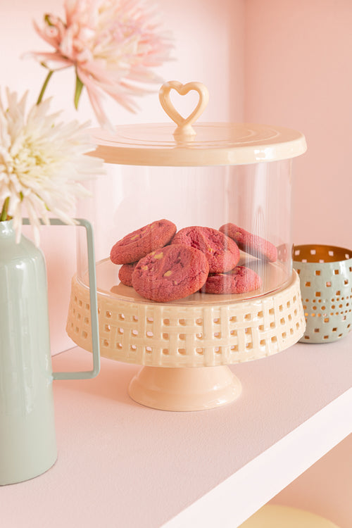 J-Line bord Cake onder glas - taartplateau - keramiek - roze - large - vtwonen shop