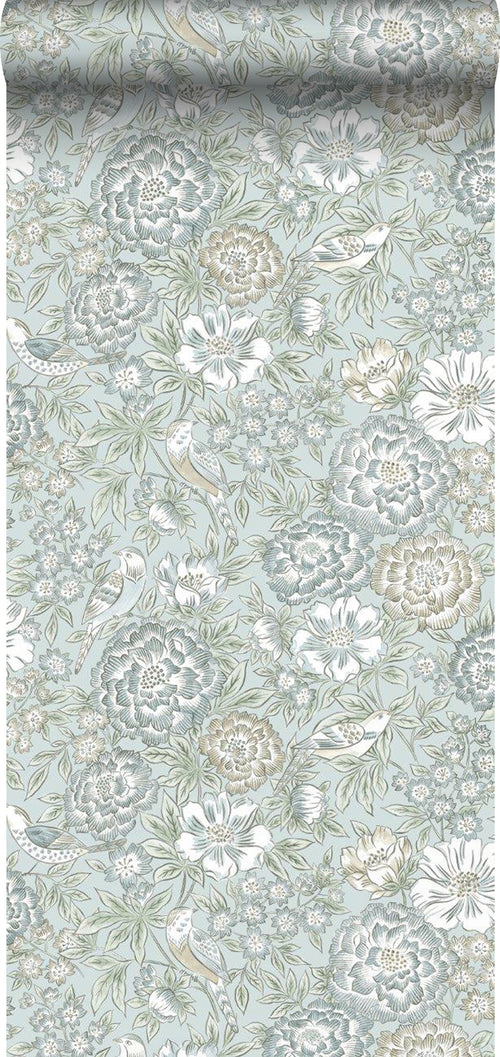 Borastapeter behang bloemen en vogels vergrijsd blauw - 53 cm x 10.05 m - 660862 - vtwonen shop