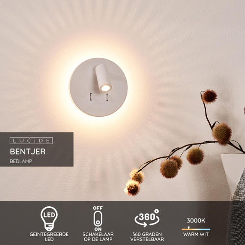 Lucide bedlamp BENTJER - Geïntegreerde LED - Wit - vtwonen shop