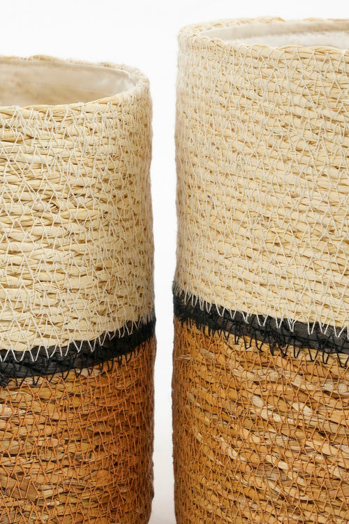 Mica Decorations Damian Plantenmand - Set van 2 - H20 x Ø20 cm - Zeegras - Wit - vtwonen shop