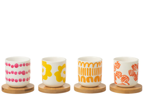 J-Line kop + schoteltje - bamboe/keramiek - mix - doos van 4 stuks