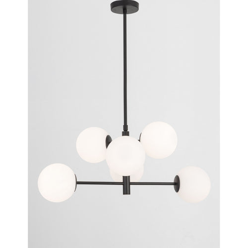 Merano Diego 6-lichts globe hanglamp wit mat glas zwart metaal LED E14