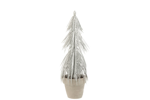 J-Line dennenboom In Pot Glitter - kunststof - zilver - 2 stuks