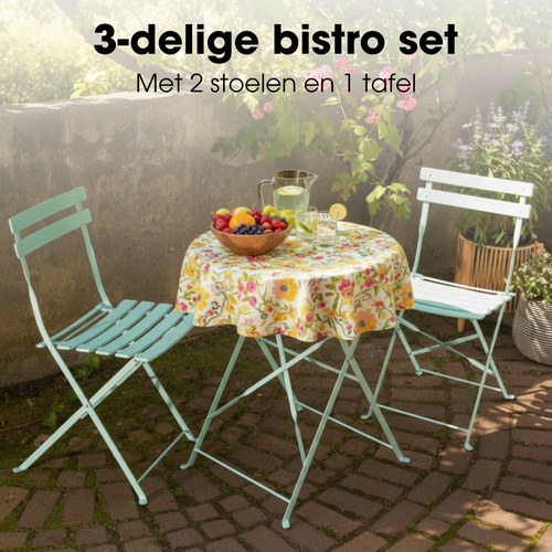Mica Decorations Laurence Bistroset Metaal - Set van 3 - Tuinstoelen en Tuintafel - Balkonset 2 Personen - Bistrotafel Rond en Bistrostoel Bistro Set