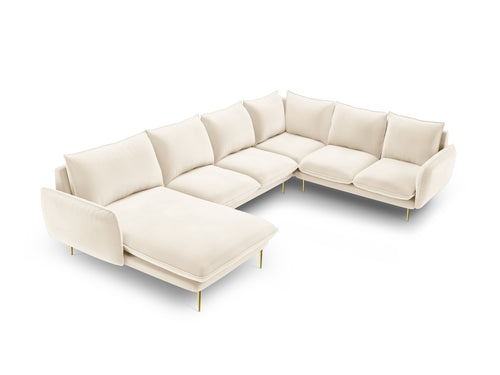 Cosmopolitan Design Panoramische hoekbank rechts Vienna 7-zits, flueel, lichtbeige - 235x330x95cm