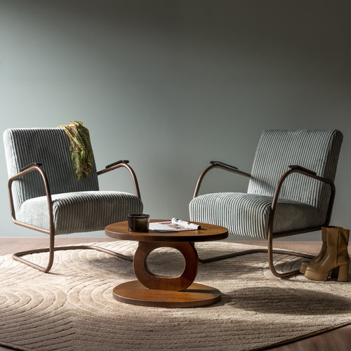 Spinder Design Retro Fauteuil - Brede ribstof - Chocolate Brown/Hazy Blue