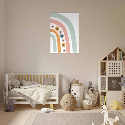 Artfulprints Poster Regenboog met bloemen II   - 50x70 cm - Meerkleurig