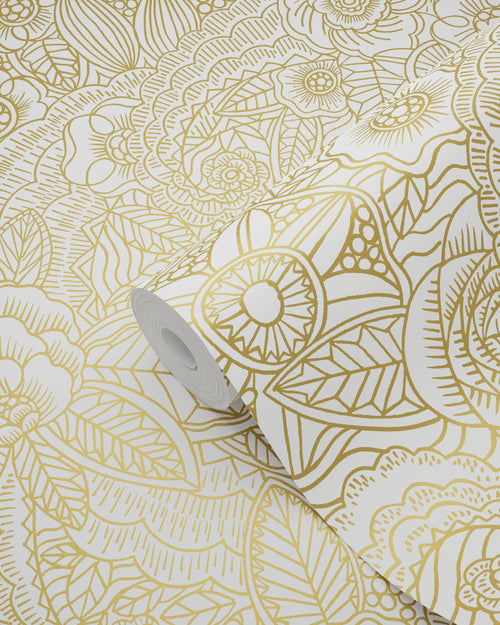 ESTAhome behang bloemtekeningen goud - 53 cm x 10,05 m - 139549