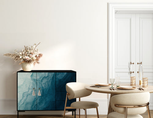 Laag dressoir met 2 deuren en 4 laden van MDF met Blauwe oceaan patroon - vtwonen shop
