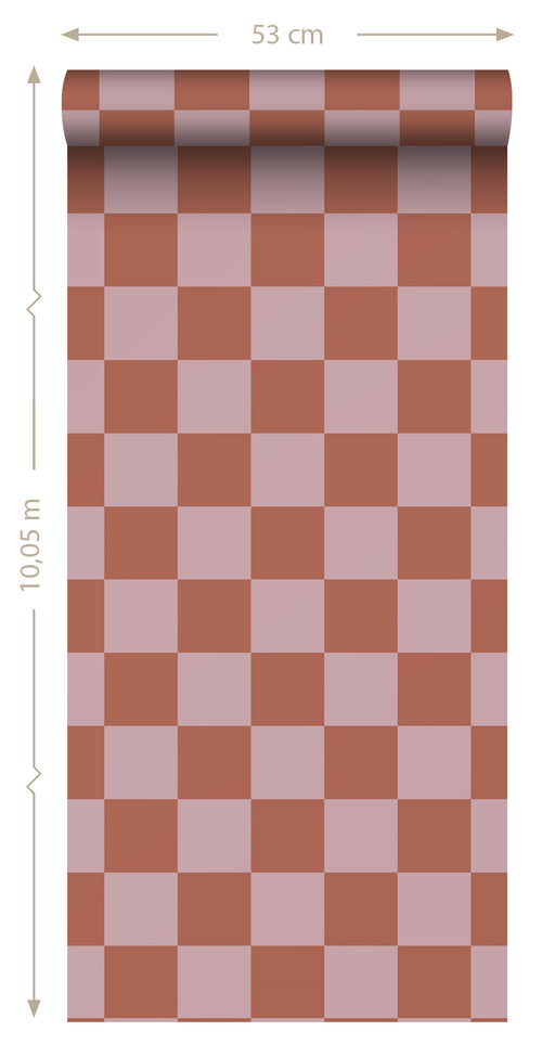 ESTAhome behang geblokt motief terracotta en oudroze - 50 x 900 cm - 131419 - vtwonen shop