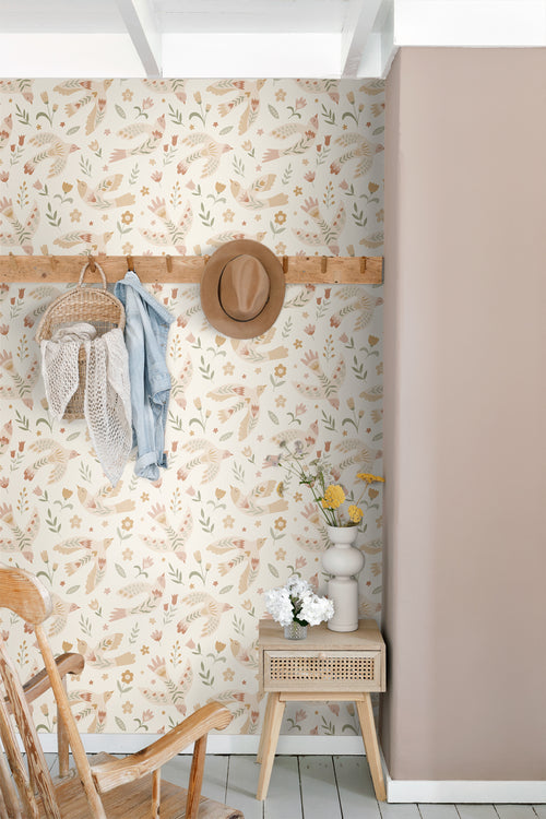 ESTAhome behang bloemen en vogels beige - 50 x 900 cm - 131754