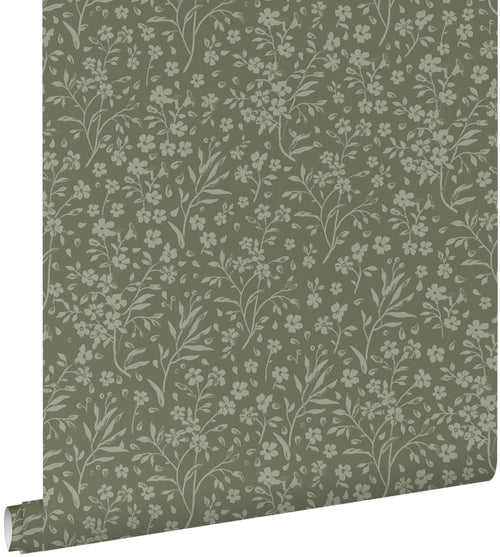 ESTAhome behang bloemetjes donkergroen - 50 x 900 cm - 131998