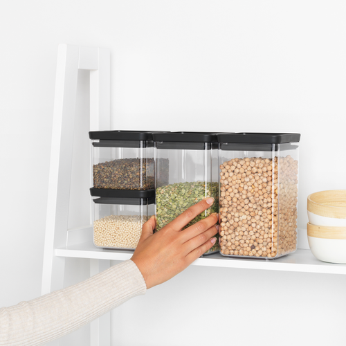 Brabantia Set van 4 stapelbare voorraadbussen, 2x 0,7 liter en 2x 1,6 liter, TASTY+ - Dark Grey