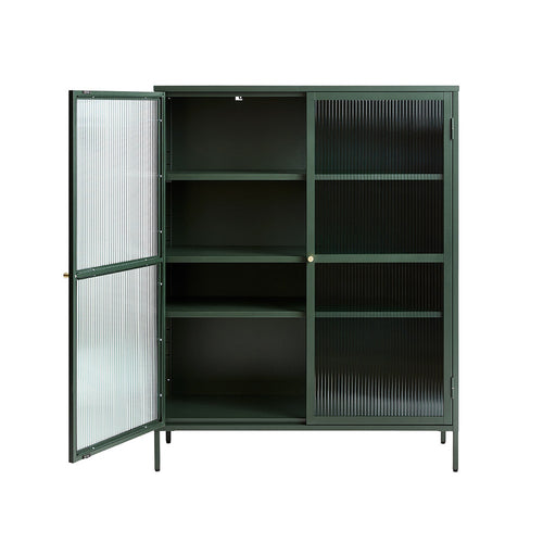 Olivine Katja Metalen Vitrinekast met Ribglas - B 111 cm - Groen - vtwonen shop
