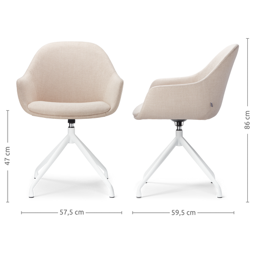 Nolon Nola-Mae Eetkamerstoel Beige - Draaibaar Wit Onderstel