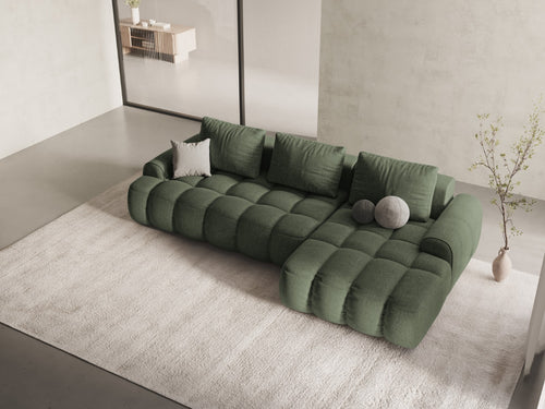 Cosmopolitan Design Converteerbare hoekbank rechts met opbergdoos Linz 3-zits, structurele stof donker olijfgroen - 142x275x84cm