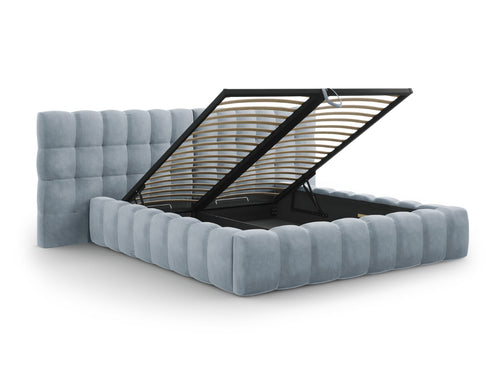 Cosmopolitan Design Opbergbed met dubbel hoofdbord Bali 140x200cm, flueel, lichtblauw - 230x200x100cm