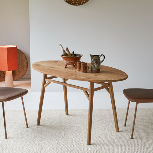 Tikamoon Ovale tafel van gerecycled massief teakhout voor 2/4 personen - Naturel