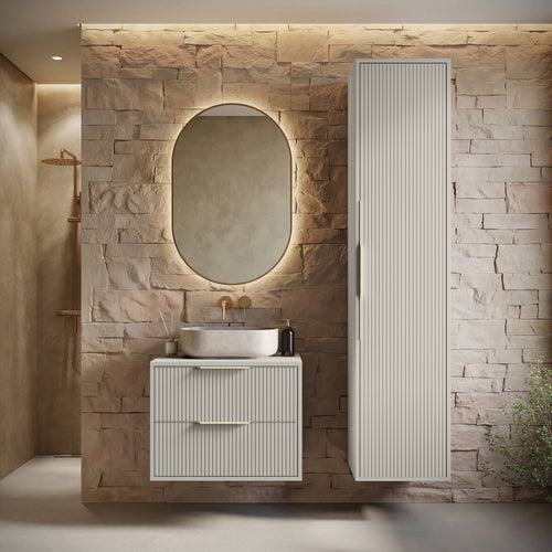Badplaats Wastafelkast Rimini 60 cm – Beige – Badmeubel met Kolomkast