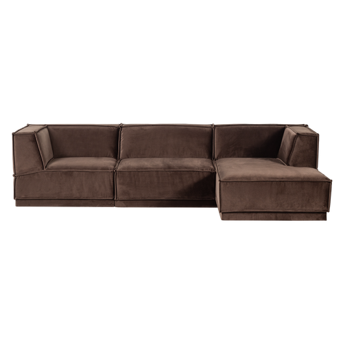 WOOOD chaise longue bank rechts Manu - Velvet - Bruin - 73x286x160