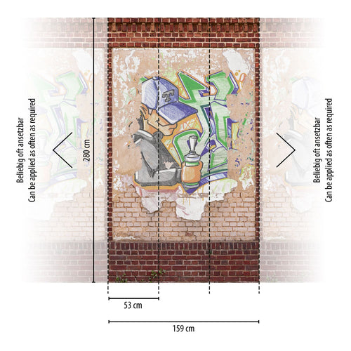 Livingwalls fotobehang graffiti bruin, beige, rood, crème en meerkleurig - 159 x 280 cm - AS-392411