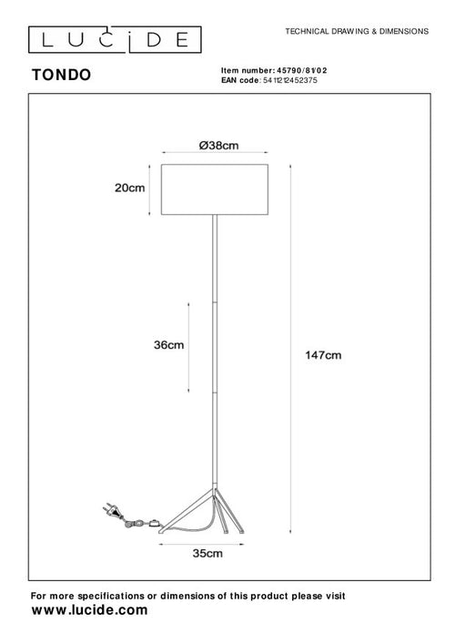 Lucide vloerlamp TONDO - 1xE27 - Mat Goud / Messing - vtwonen shop