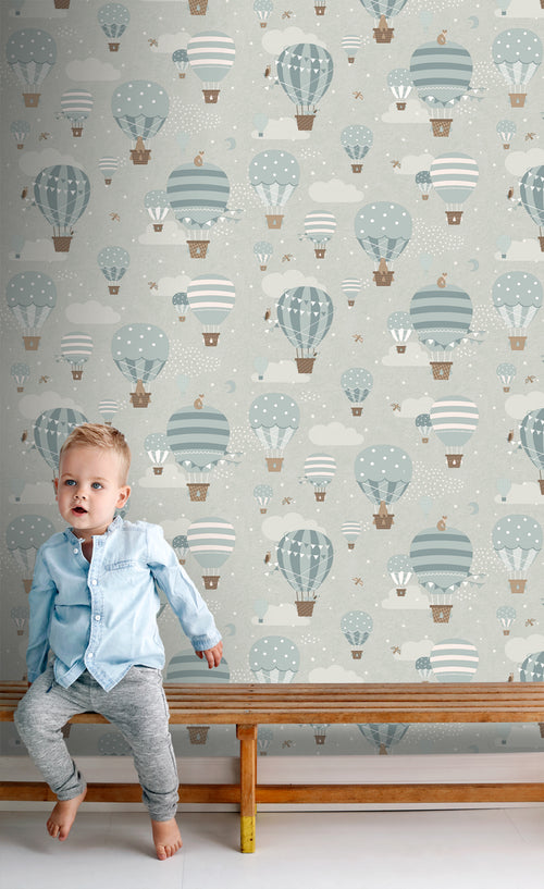 ESTAhome behang luchtballonnen blauw - 50 x 900 cm - 131345 - vtwonen shop