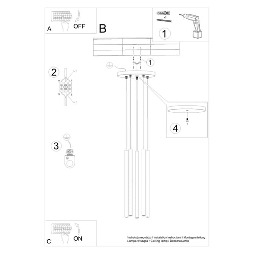 Sollux Lighting Hanglamp PASTELO 5P rood oker - 25x25x104cm