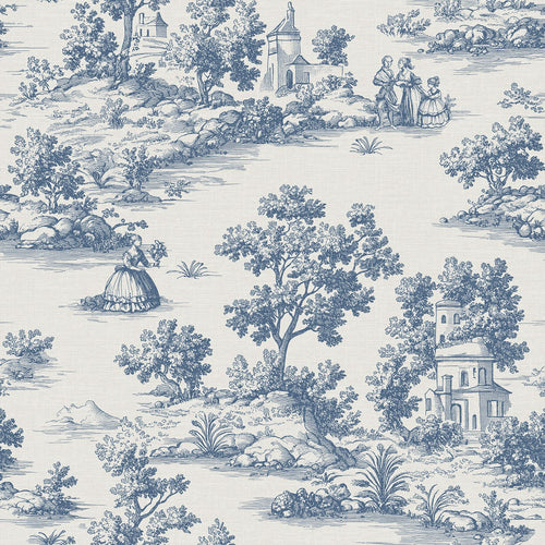 Sanders & Sanders behang toile de jouy print blauw - 53 cm x 10 m - 641035