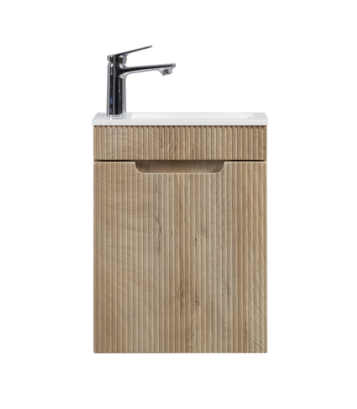 Badplaats Toiletmeubel Thermis 40 x 22 cm – Licht Eiken – Fonteinmeubel met Witte Wastafel