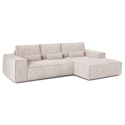 Premium Interiors - Rechthoekige hoekbank met snelle slaapfunctie JUNE - gewaafd fluweel crème 320cm