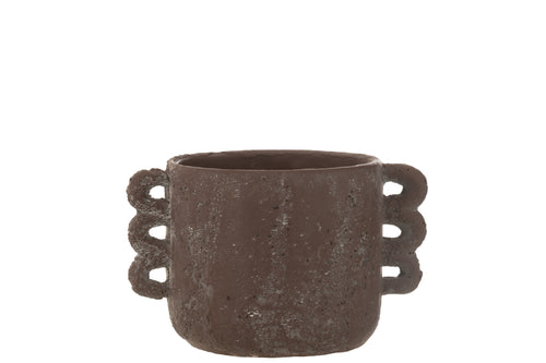 J-Line bloempot Celia - keramiek - bruin - small - 2 stuks - Ø 21 cm