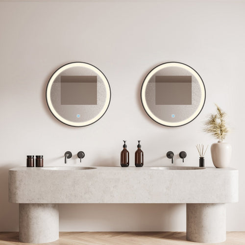 LOMAZOO badkamerspiegel Milano - met LED verlichting & anti condens - rond - zwart - 60 cm
