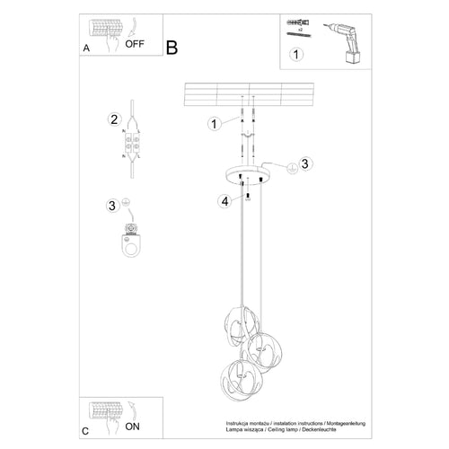 Sollux Lighting Hanglamp TULOS 3P zwart - 30x30x117cm