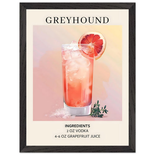 Artfulprints Poster met Lijst Greyhound cocktail - Ingrediënten   - 30x40 cm - Roze