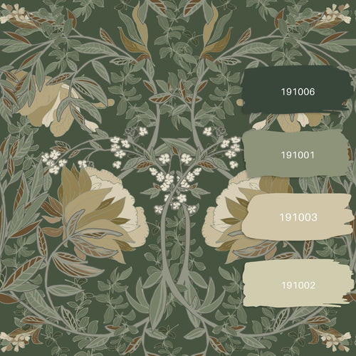 ESTAhome behang vintage bloemen in art nouveau stijl donkergroen - 53 cm x 10.05 m - 139420