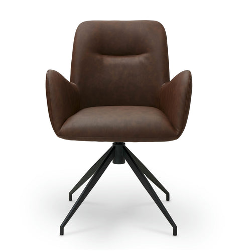 Furnhouse eetkamerstoelen armleuning Jennifer - Cognacbruin - Kunstleer - Set van 4