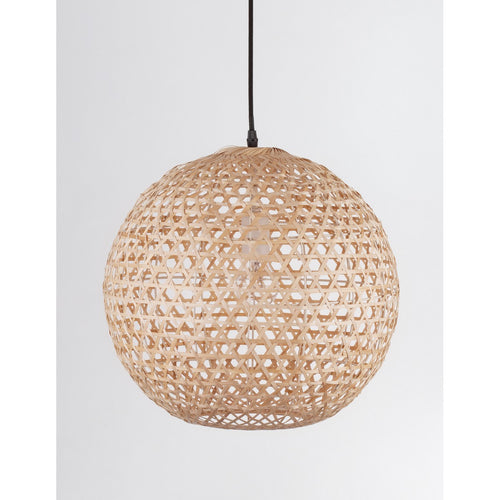 Merano Alexandria Koepel Hanglamp Plafondlamp Natuurlijk Bamboe Zwart Stof Draad, Lampvoet LED E27