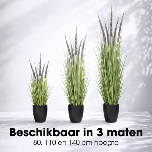 Mica Decorations Eremurus – Kunstgras in Pot – Realistische Nepplant Woondecoratie – Kunstplanten voor Binnen en Buiten – H110 x Ø35 cm – Groen, Paars