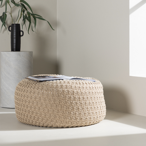 Nest living Sylvie Gevlochten Ronde Poef Beige - Ø 45 cm - vtwonen shop