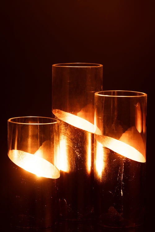 J-Line windlicht Moa - glas - transparant/goud - large