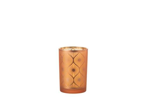 J-Line windlicht Ruit Bloemen - glas - oranje - large
