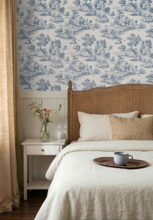Sanders & Sanders behang toile de jouy print blauw - 53 cm x 10 m - 641035