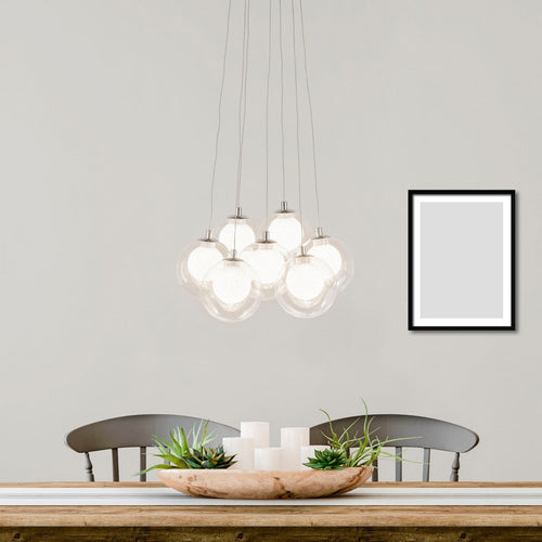 Searchlight CLUSTER - 7 Light Led Ball Ceiling Pendant - Chroom, glas en kristallen zandballen